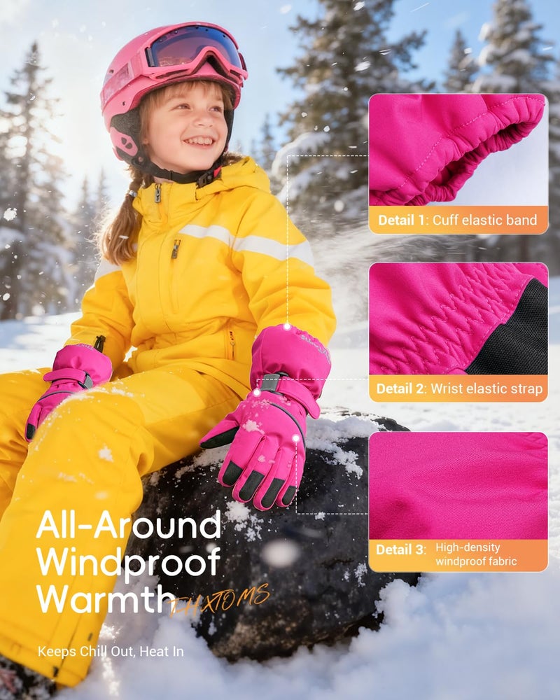 ThxToms Kids Warm Gloves Winter Waterproof Snow Gloves for Ourdoor Sports, Toddler Bulky Ski Gloves for Boys Girls - Image 5